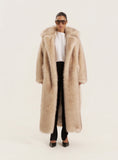 Beige Faux Fur Oversized Tie Waist Maxi Coat