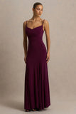 Gabbie Burgundy Cowl Neck Maxi Dress With Mesh Back Detail