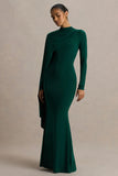 Always Bottle Green High Neck Maxi Dress With Cape Sleeve Detail