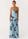 Eden Strapless Maxi Dress Blue Black Floral