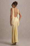 Amelita Lemon Satin Cowl Neck Maxi Dress