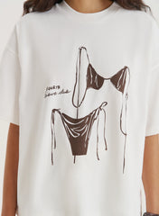 Cream Bikini Graphic Oversized T Shirt