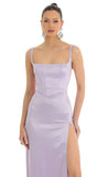 Satin Rhinestone Maxi Dress in Lilac