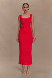 Madeline Scallop Knit Midi Skirt Red