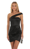 Satin One Shoulder Dress in Black