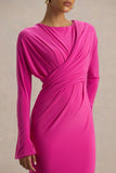 Regina Hot Pink High Neck Draped Wrap Maxi Dress
