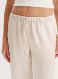 Cream Satin Elasticated Waist Wide Leg Trouser