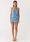 Jisoo Halter Mini Dress Aqua Paisley