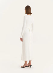 White Rib Knit Tie Back Detail Maxi Dress