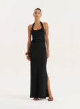 Black Knot Detail Halterneck Jersey Maxi Dress