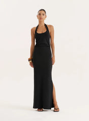 Black Knot Detail Halterneck Jersey Maxi Dress