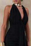 Roselani Black Halter Neck Maxi Dress With Open Back