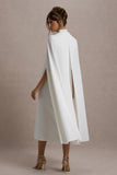 Carnation White Long Sleeve Midi Dress With Cape