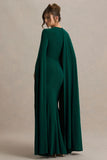 Magdelena Bottle Green Asymmetric Cape Maxi Dress