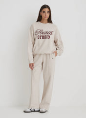 Oatmeal Fourth Studio Slogan Oversized Sweatshirt