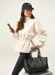 Cream Toggle Waisted Peplum Hem Fleece