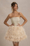 Peaches Champagne Strapless Mini Dress With Volume Feather Hem