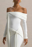 Jovie White Bardot Wrap Maxi Dress With Sash Detail