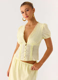 Sweet Lullaby Button Up Shirt Lemon Yellow