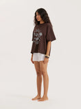 Brown Illustration Print Oversized T Shirt