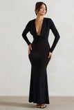 Heavy Heart Black Cowl Neck Long Sleeve Maxi Dress