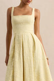 Ashmara Lemon Lace Square Neck Midi Dress
