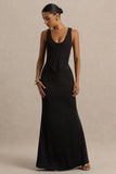 Morgan Black Satin Corset Maxi Dress