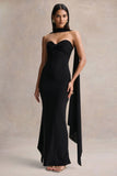 Sheila Black Bandeau Maxi Dress With Scarf Detail