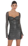 Foil Twist Long Sleeve Dress in Black and Silver