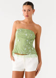 Sea Garden Beaded Strapless Top Green