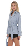 Suede Double Breasted Trench Coat in Sky Blue