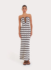 Chocolate And Cream Chevron Print Knitted Bandeau Maxi Dress