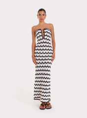 Chocolate And Cream Chevron Print Knitted Bandeau Maxi Dress