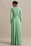 With Me Green High Neck Maxi Dress With Ruched Detailing