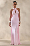 Rhoda Light Pink Twist Halter Neck Cape Maxi Dress