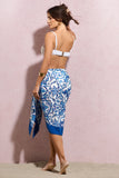 Keke Blue Porcelain Print Chiffon Draped Sarong