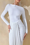 Liatris White Wide Neck Maxi Dress With Gathered Detailing