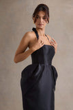 Cosetta Black Halter Neck Midi Dress With Tulip Skirt