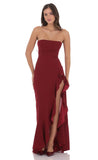 Corset Strapless Back Bow Maxi Dress in Maroon