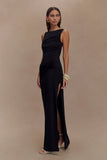 Henley Slinky Drape Maxi Dress Black