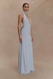 Juliet Slinky Maxi Dress With Scarf Pale Blue