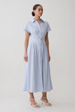 Aysha Buttoned Linen Midi Dress Cornflower Blue