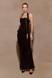 Bertie Sequin Peplum Halter Maxi Dress Black