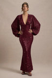 Kaelin Berry Sequin Plunge Neck Maxi Dress