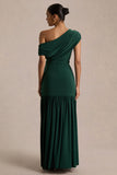 Kady Dark Green Asymmetric Neck Maxi Dress With Ruched Detailing