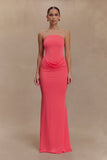 Madison Strapless Slinky Maxi Dress Coral