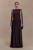Emory Jersey Cape Maxi Dress Chocolate