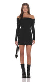 Ribbed Twist Off Shoulder Dress in Black
