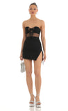Striped Strapless Dress in Black