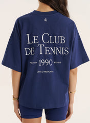 Navy Tennis Club Back Print T Shirt